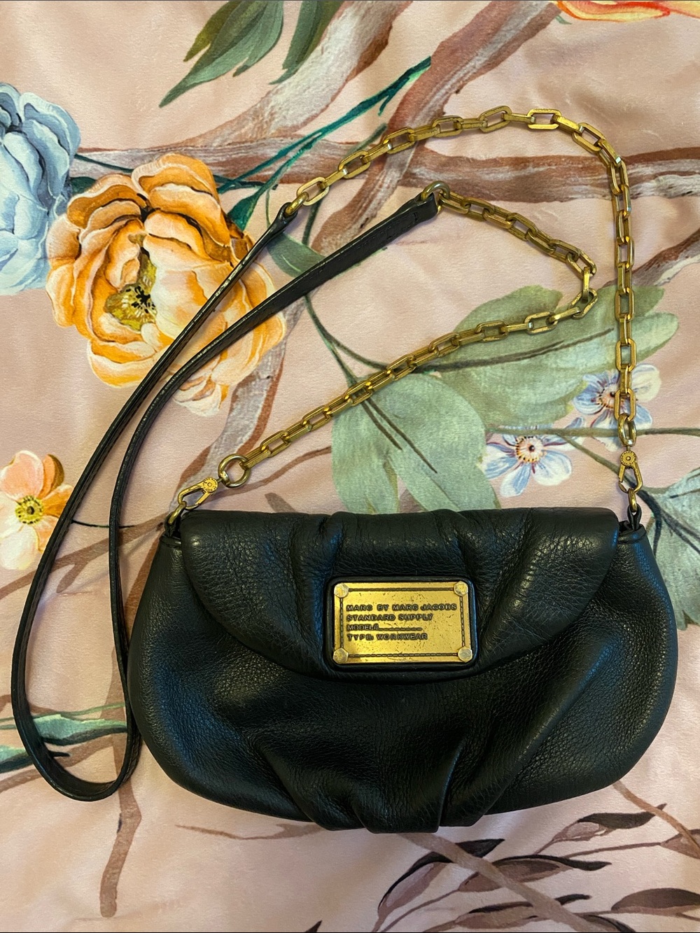 Genuine Marc Jacobs Black Leather Crossbody with Gold Chain